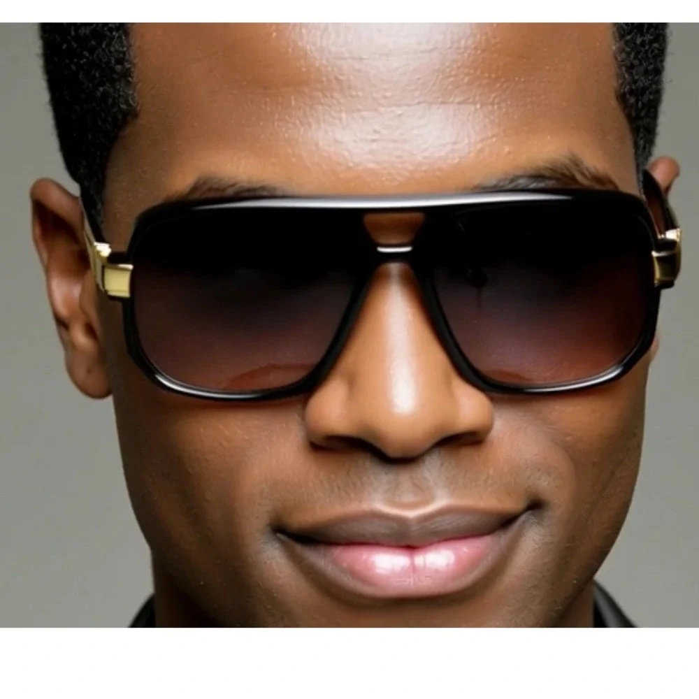 Trendy Men Sunglasses Square Black Lens Gold  Classic Retro Street Wear‎